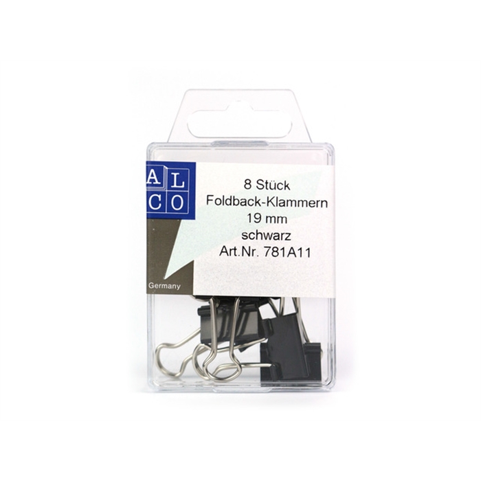 Picture of ALCO AL-781A - Paper clamp Alco, 19 mm, Nickel plated, Box of 6 pieces, Assorted