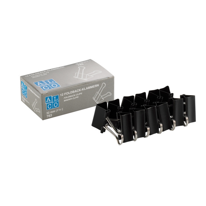 Picture of ALCO AL-783-11 - Paper clamp Alco, 32 mm, Nickel-plated, Box of 12 pieces, Black