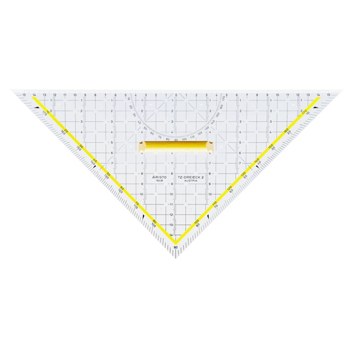 Image de ARISTO AR-1648T - Triangle de dessin TZ triangle 32,5 cm, avec poignée en bois, biseau sur hypoténuse, clous d'encre