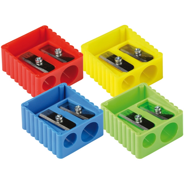 Picture of ARISTO AR-87107 - Aristo Pencil Sharpener, Double, Square, Plastic, Assorted Colours