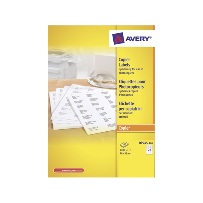 Afbeelding van AVERY AV-DP245-100 - Kopieeretiket monochroom 70x35 mm, 100 vellen, 24 etiketten per vel, Wit