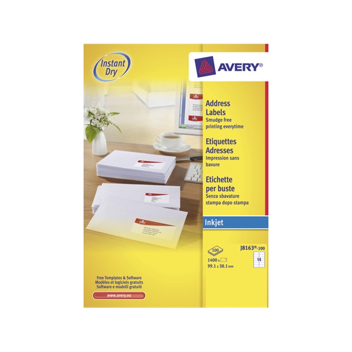 Picture of AVERY AV-J8163-100 - Inkjet address labels 99.1x38.1 mm