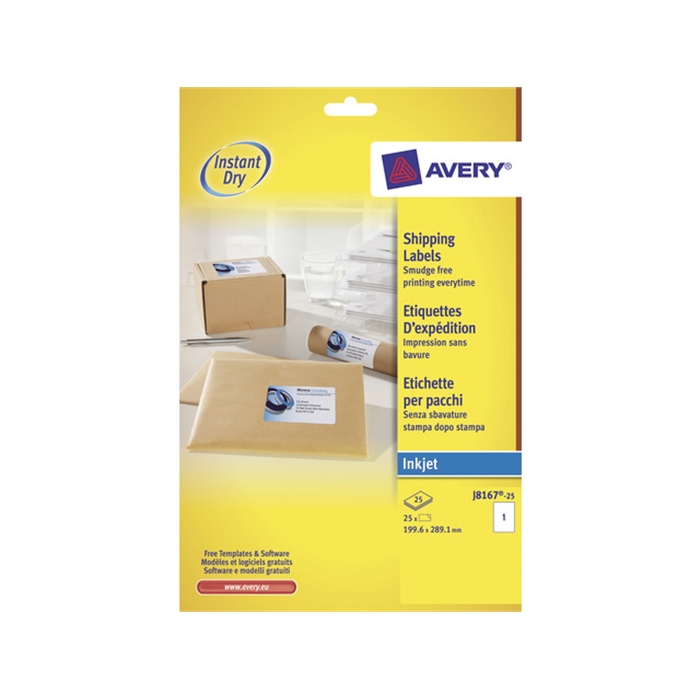 Picture of AVERY AV-J8167-25 - Avery inkjet label 199.6x289.1mm white 25 sheets, 1 ets. per sheet