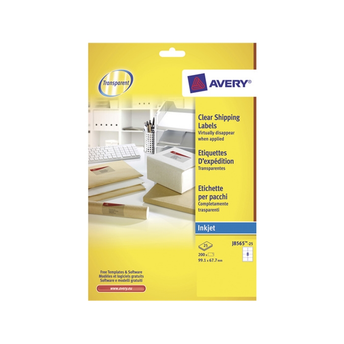 Picture of AVERY AV-J8565-25 - Address label 99,1x67,7 mm, transparent, inkjet, 25 sheets, 8 labels per sheet