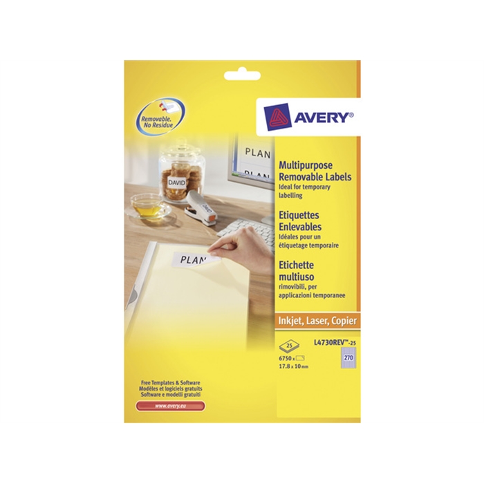 Picture of AVERY AV-L4730REV-25 - label 17,8x10 mm, White, 25 sheets, 270 labels per sheet