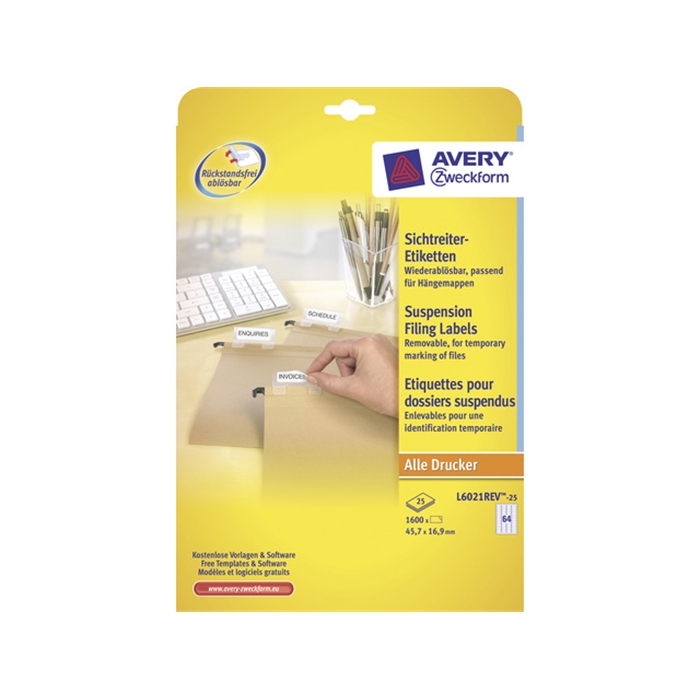 Image de AVERY AV-L6021REV-25 - Étiquettes A4, Blanc, 25 feuilles, 1 étiquettes par feuille