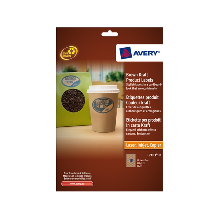 Afbeelding van produktetiket Avery 63,5x42,3mm bruin 20 vel 20 etiketten   per vel