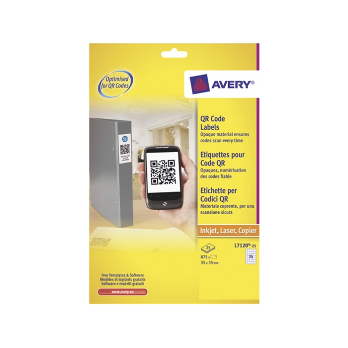 Afbeelding van produktetiket Avery 35x35mm wit 25 vel 35 etiketten per vel