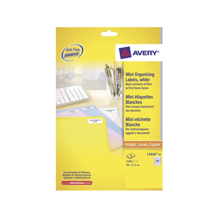 Afbeelding van AVERY AV-L7656-25 - Laseretiket 46x11,1 mm, Wit, 25 vellen, 84 etiketten per vel