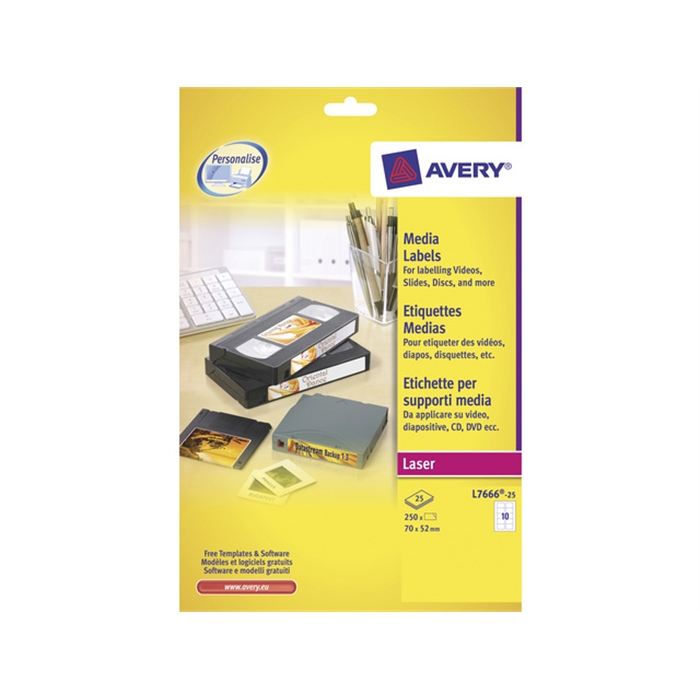 Afbeelding van AVERY AV-L7666-25 - Laseretiket 70x52 mm, 3"1/2 floppy disk, Wit, 25 vellen, 10 etiketten per vel