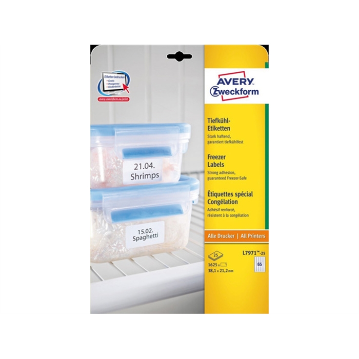 Afbeelding van AVERY AV-L7971-25 - Diepvriesetiket 38,1x21,2 mm, Wit, 25 vellen, 65 etiketten per vel