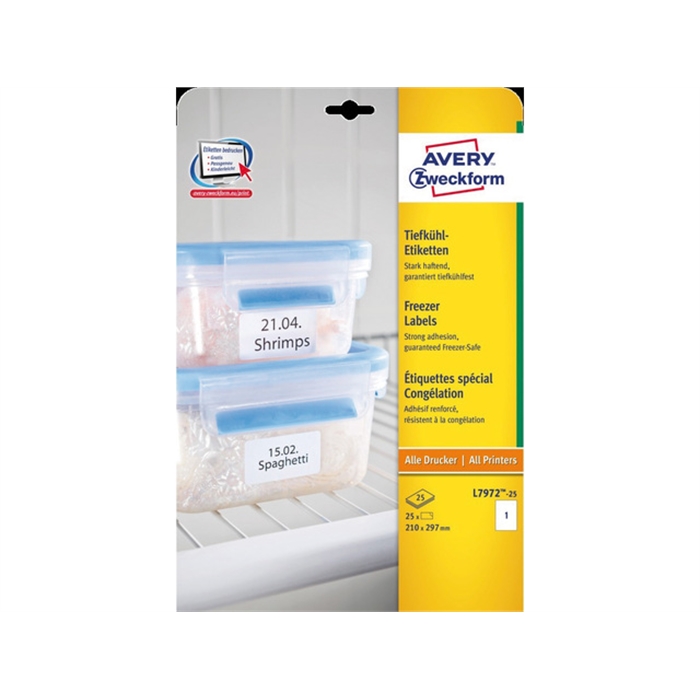 Afbeelding van AVERY AV-L7972-25 - Diepvriesetiket A4, Wit, 25 vellen, 1 etiket per vel