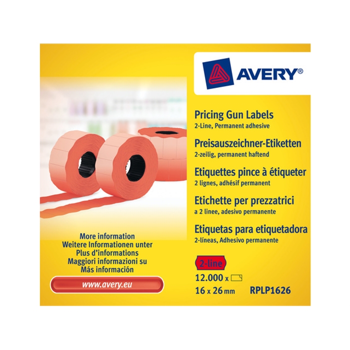 Picture of AVERY AV-RPLP1626 - Price bar labels permanent 26x16 mm, Red, 10 rolls