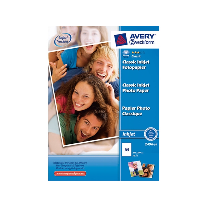 Picture of AVERY AV-2496-50 - A4 photo paper, 180 gr, 50 sheets, high gloss White