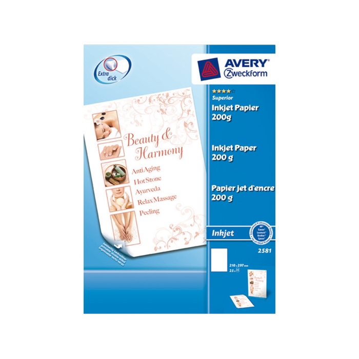 Picture of AVERY AV-2581 - Inkjet paper A4 200 gr, White matt, 25 sheets