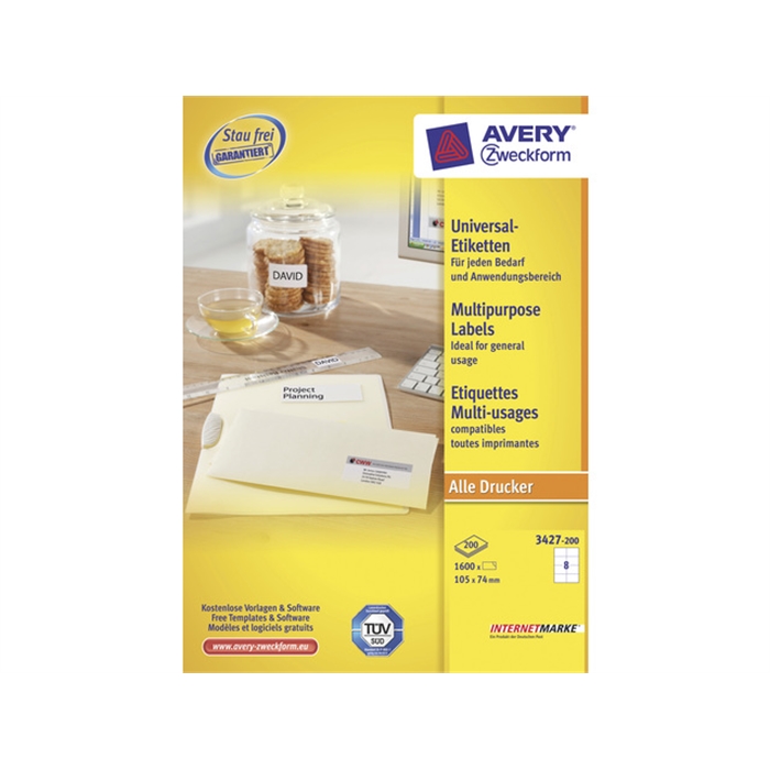 Picture of AVERY AV-3427 - Label 105x74 mm, 100 sheets, 8 labels per sheet, White