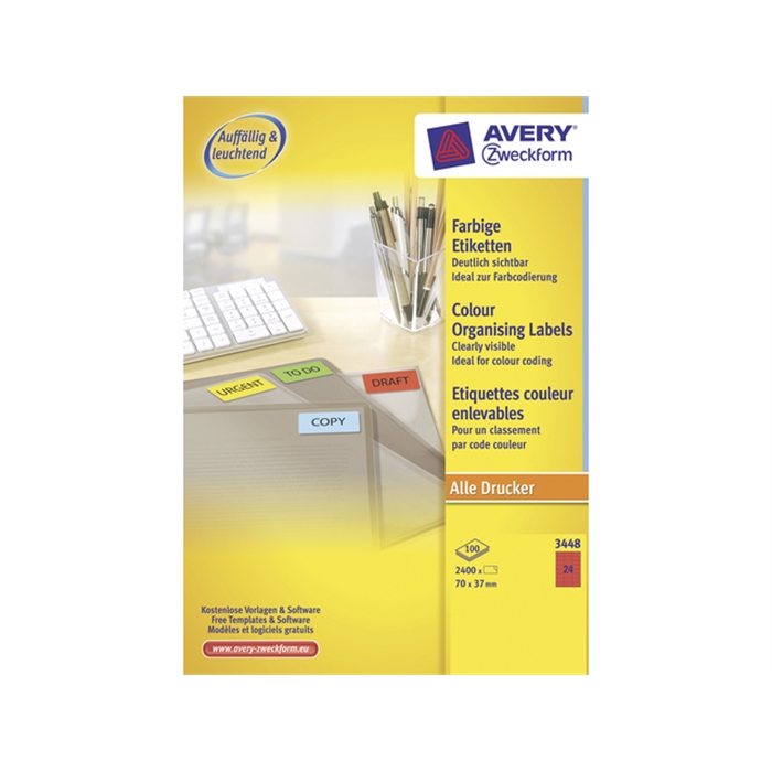 Picture of AVERY AV-3448 - Label 70x35 mm, 100 sheets, 24 labels per sheet, Red