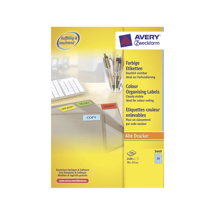 Picture of AVERY AV-3449 - Label 70x37 mm, 100 sheets, 24 labels per sheet, Blue