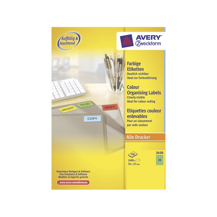 Picture of AVERY AV-3450 - Label 70x37 mm, 100 sheets, 24 labels per sheet, Green