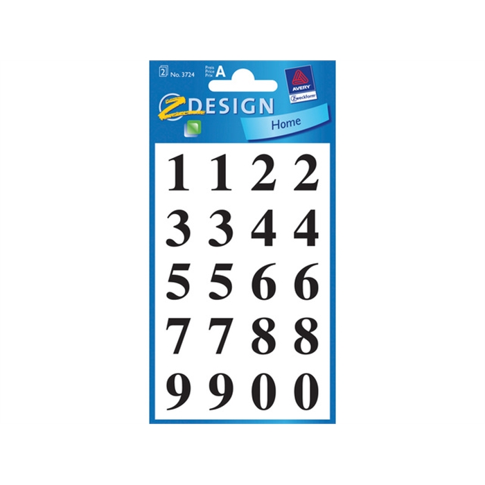 Afbeelding van AVERY AV-3724 - Cijferlabel Z-design home, 2 vellen, Zwart