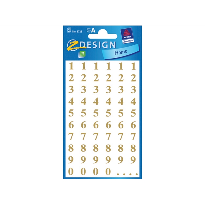 Afbeelding van AVERY AV-3728 - Cijferlabel Z-design home, 3 vellen, Goud