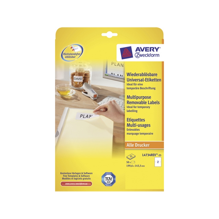 Picture of AVERY AV-L4734REV-25 - label 199,6x143,5 mm, White, 25 sheets, 2 labels per sheet