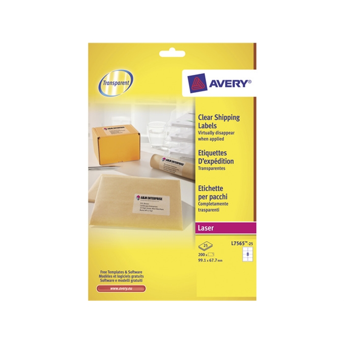 Afbeelding van AVERY AV-L7565-25 - Laseretiket 99,1x67,7 mm, transparant, 25 vellen, 8 etiketten per vel