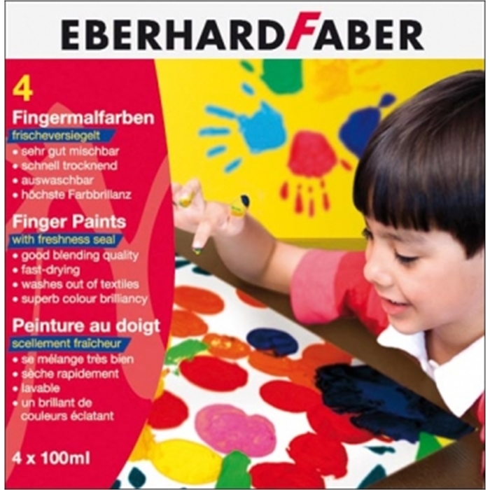 Afbeelding van vingerverf Eberhard Faber 100ml geel, rood, blauw, groen