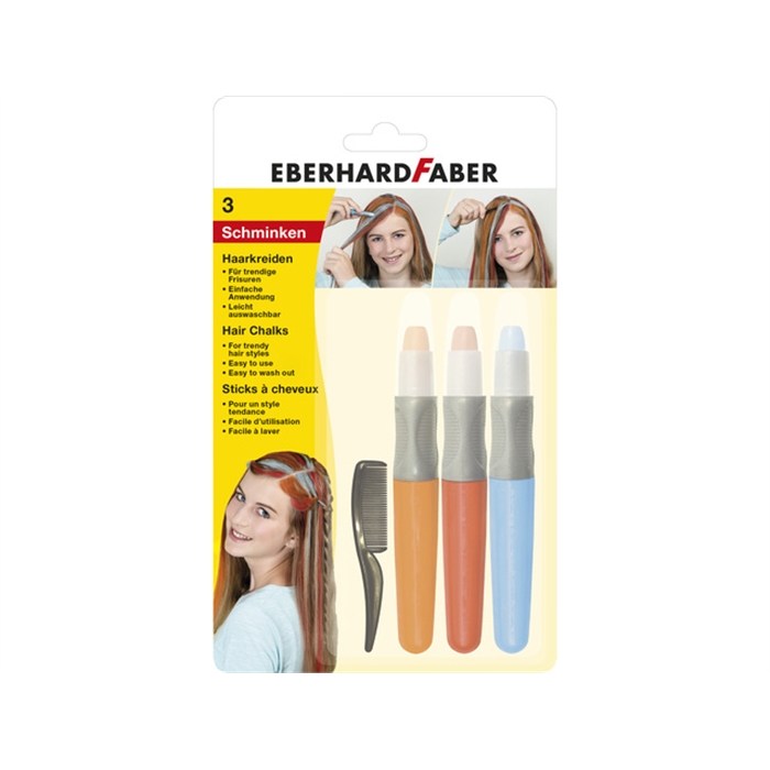 Afbeelding van Haarkrijt Eberhard Faber set 3 stuks - oranje rood blauw