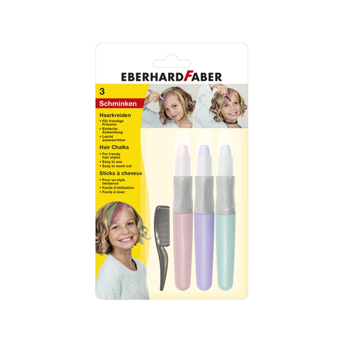 Afbeelding van Haarkrijt Eberhard Faber set 3 stuks - roze, paars,         turquoise