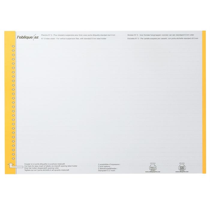 Picture of Suspension Files Label Sheet Nr 0; Bag Of 10; Cardboard Yellow