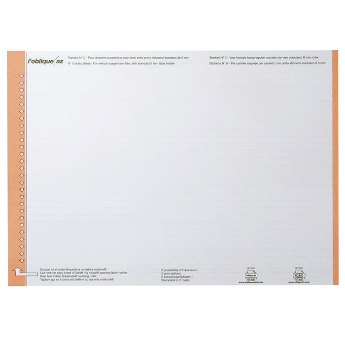 Picture of Label sheets for drawer suspension files, N°0, made of bristol card, bag of 10 sheets, orange