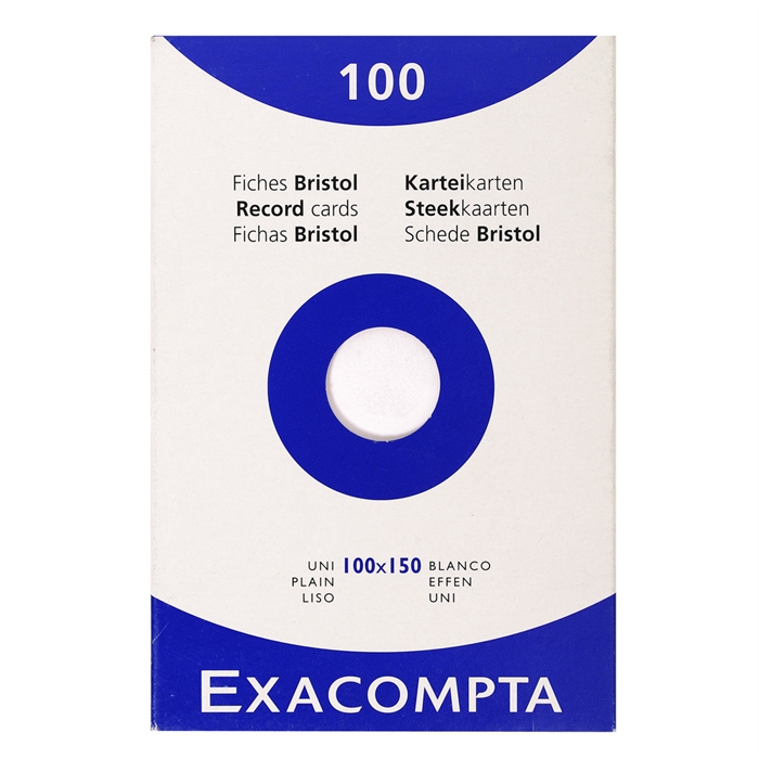 Picture of Box of 100 record cards - plain punched 100x150mm-White