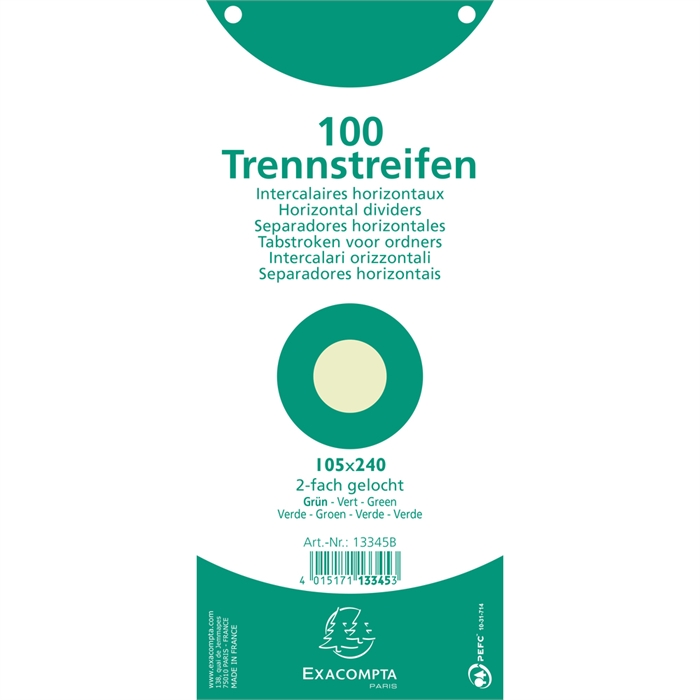 Afbeelding van Pak 100 tabkaarten horizontaal effen geperforeerd  - 105x240mm-Groen