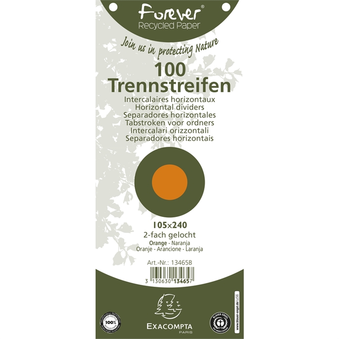 Afbeelding van Pak 100 tabkaarten horizontaal effen geperforeerd Forever - 105x240mm-Oranje