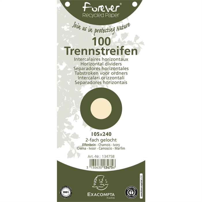 Afbeelding van Pak 100 tabkaarten horizontaal effen geperforeerd Forever - 105x240mm-Gems