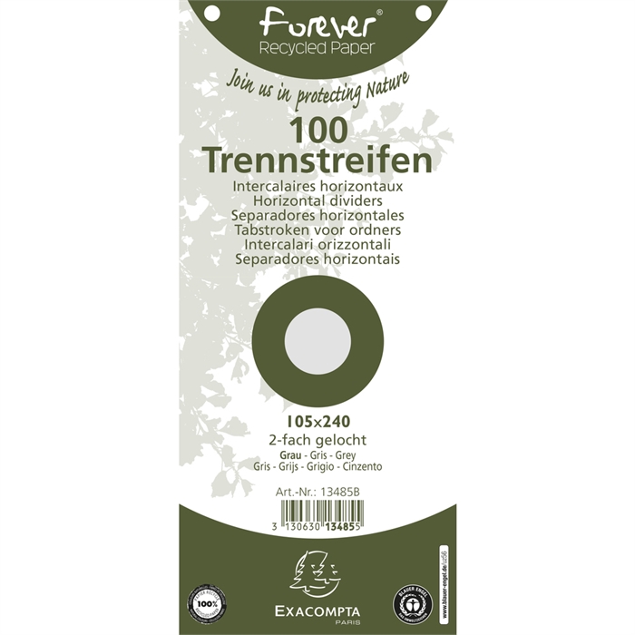 Afbeelding van Pak 100 tabkaarten horizontaal effen geperforeerd Forever - 105x240mm-Grijs