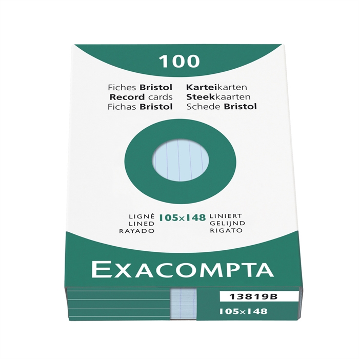 Picture of EXACOMPTA 13819B - Record cards lined DIN A6, 100 pieces, unperforated, 105x148 mm, with folding box, Sky blue