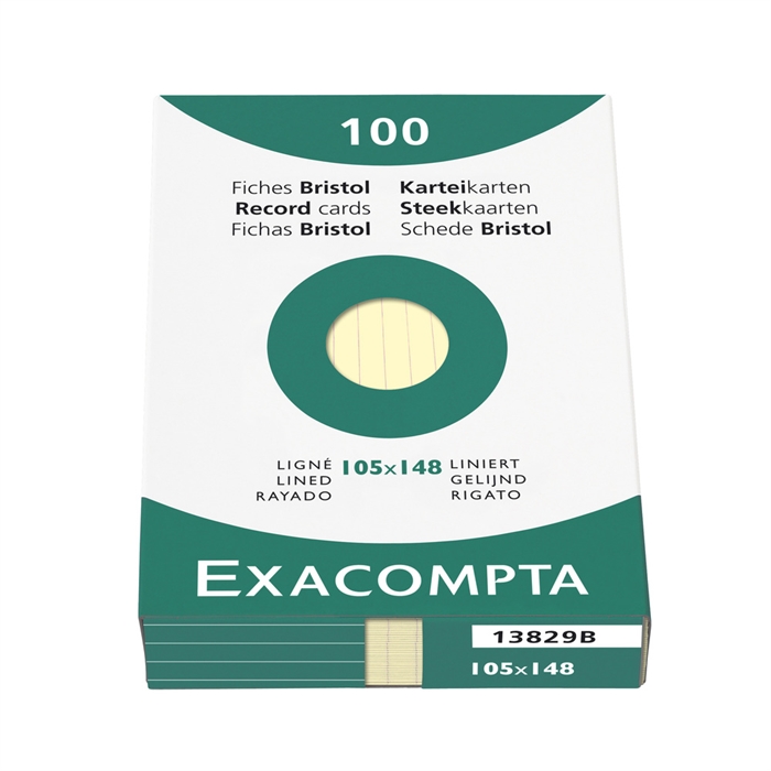 Picture of EXACOMPTA 13829B - Record cards lined DIN A6, 100 pieces, unperforated, 105x148 mm, with folding box, Yellow