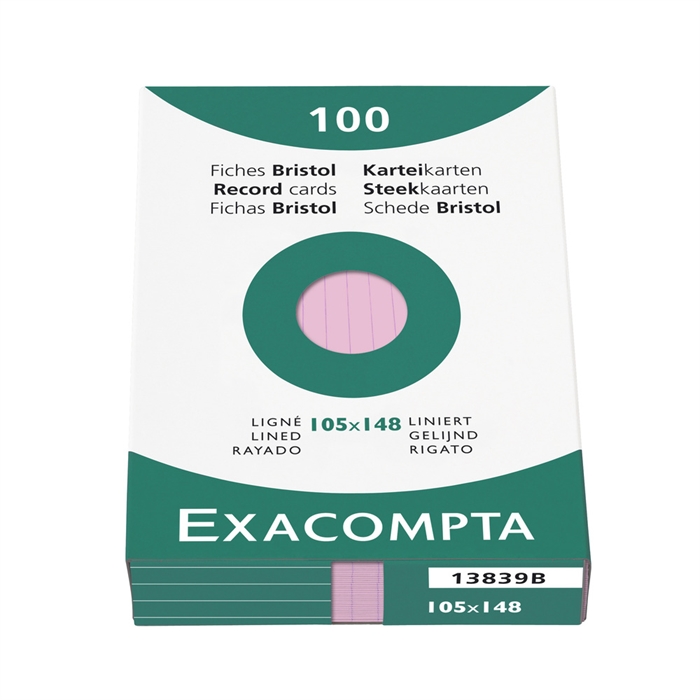 Picture of EXACOMPTA 13839B - Record cards lined DIN A6, 100 pieces, unperforated, 105x148 mm, with folding box, Pink