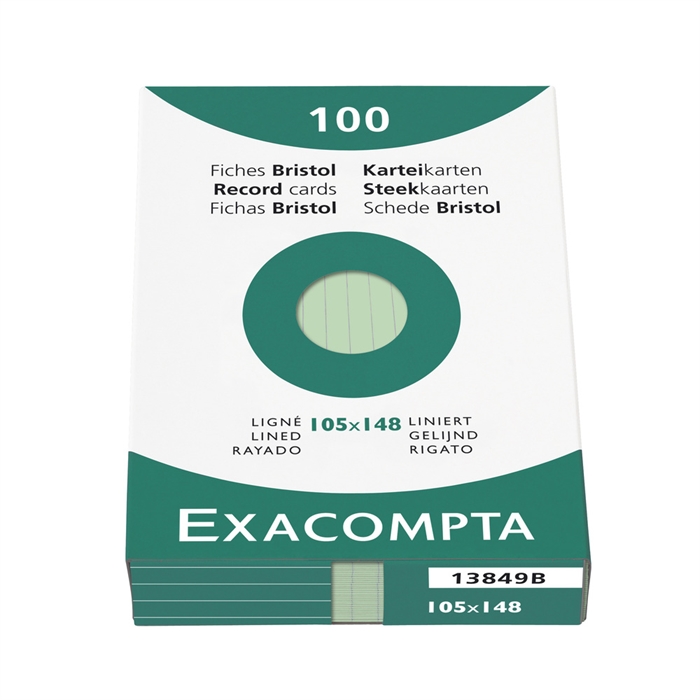 Picture of EXACOMPTA 13849B - Record cards lined DIN A6, 100 pieces, unperforated, 105x148 mm, with folding box, Green