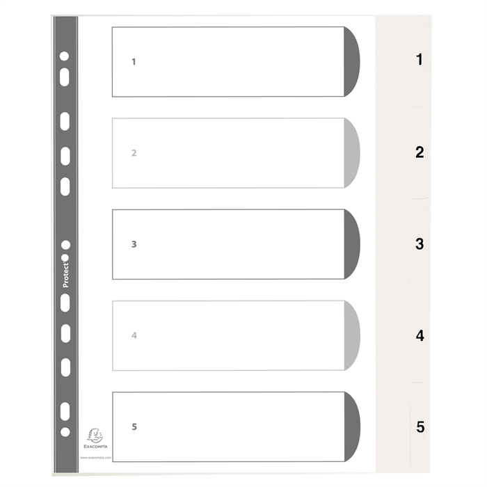 Afbeelding van Bedrukte tabbladen numeriek  witte polypropyleen 5 tabs - A4-Wit