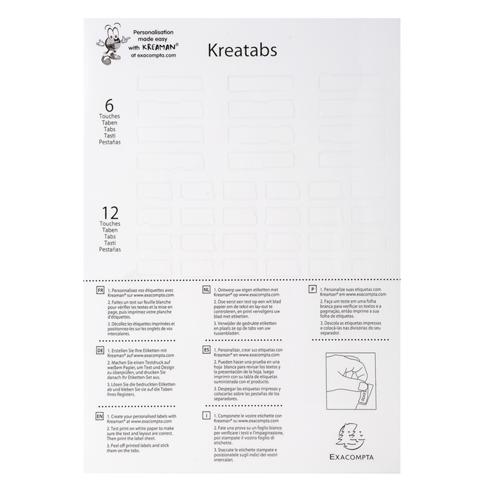 Afbeelding van Tabbladen Kreatabs - transparant polypropyleen 30/100ste - personaliseerbaar - 6 tabs - A4-Kleurloos