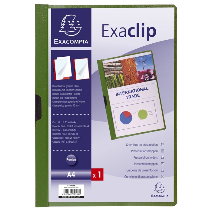 Afbeelding van EXACOMPTA 437815B - Presentatiemap PVC Exaclip, capaciteit 30 blad, voor DIN A4, Groen