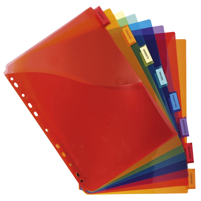 Picture of EXACOMPTA 4854E - Dividers Exactive®, PP 200, with pocket and label holder, 8 part, DIN A4 Maxi, Assorted colours