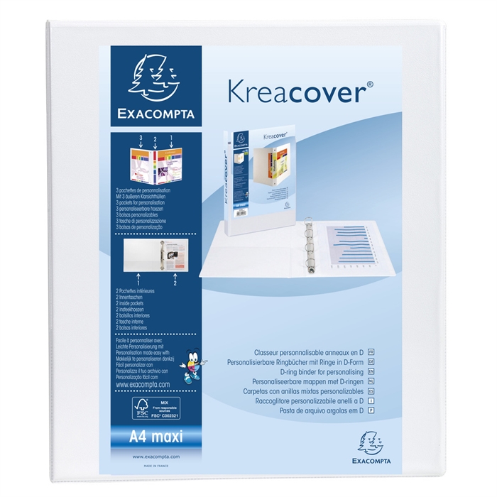 Image de Classeur PP personnalisable Kreacover - 2 anneaux en D 15mm - A4 maxi-Blanc