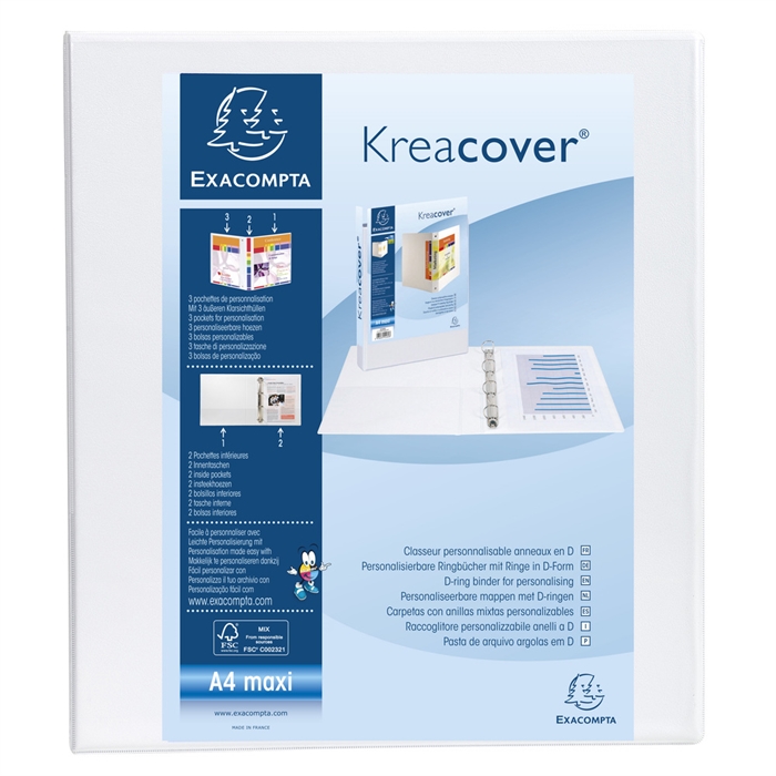 Image de Classeur PP personnalisable Kreacover - 2 anneaux en D 40mm - A4 maxi-Blanc