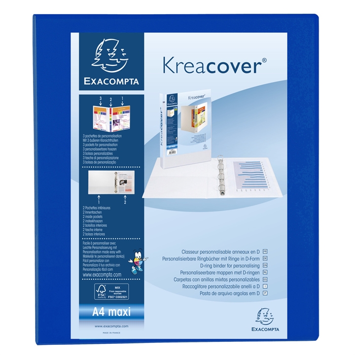 Image de Classeur PP personnalisable Kreacover - 4 anneaux en D 30mm - A4 maxi-Bleu