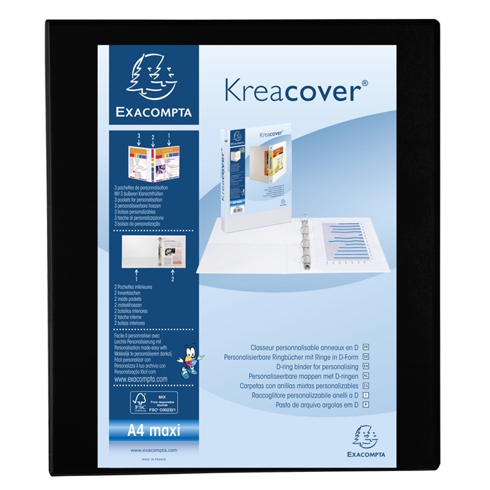 Image de Classeur PP personnalisable Kreacover - 4 anneaux en D 30mm - A4 maxi-Noir