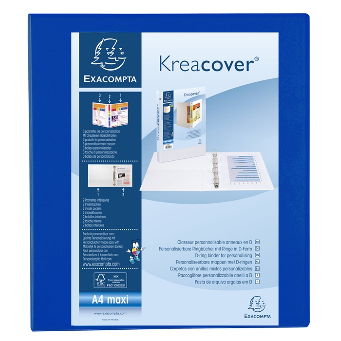 Image de Classeur PP personnalisable Kreacover - 4 anneaux en D 40mm - A4 maxi-Bleu